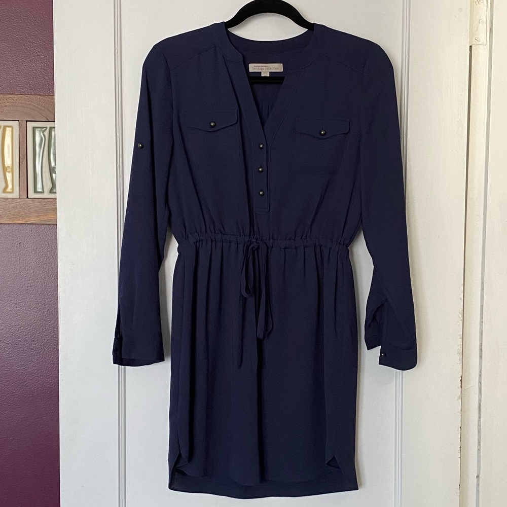 Banana Republic navy convertible long sleeve pullover shirtdress